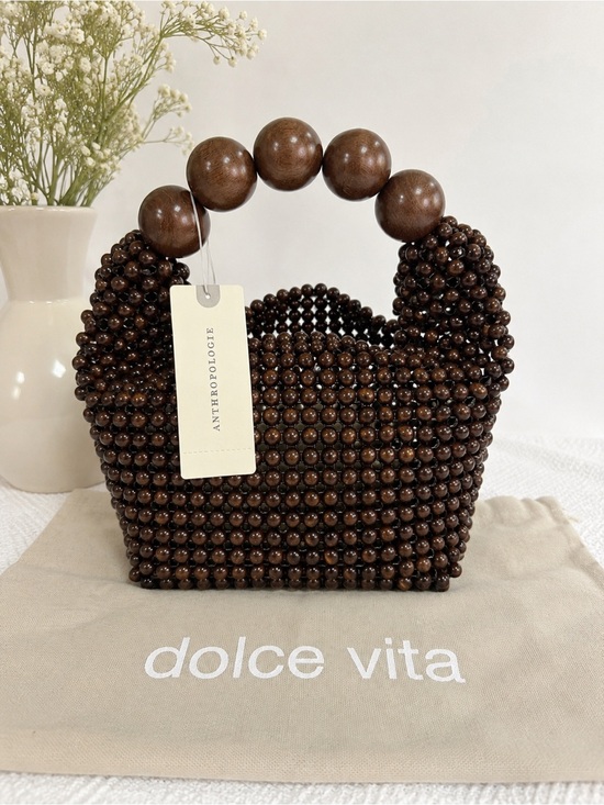 Anthropologie Handbags - NWT Anthropologie Wooden Beaded Mini Top Handle Bag